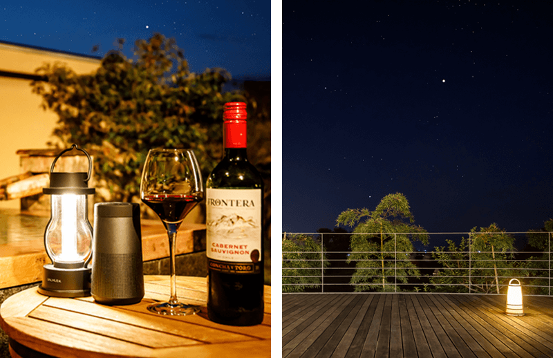 客室のテラスでくつろぐ